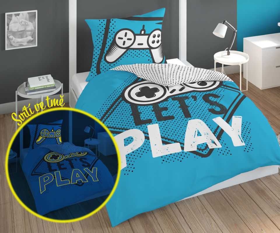 Povlečení Play Game blue svítící 140/200, 70/80