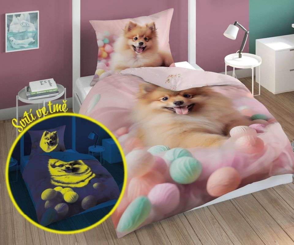 Povlečení Pejsek Pomeranian svítící 140/200, 70/80