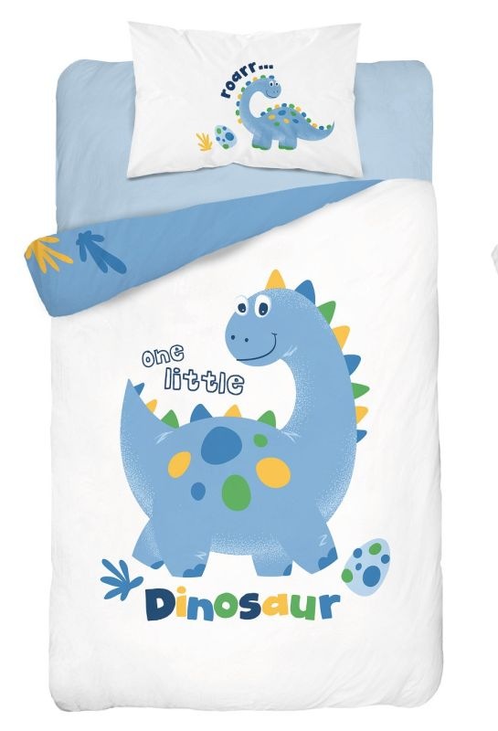 Bambusové povlečení do postýlky Dino modrá 100/135, 40/60