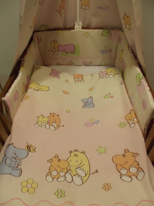 BABY Mantinel do dětské postýlky Hroši růžová